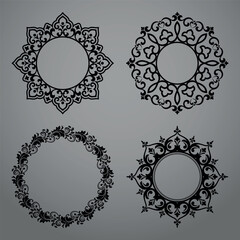 Set of decorative frames Elegant vector element for design in Eastern style, place for text. Floral black and gray borders. Lace illustration for invitations and greeting cards