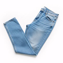Fashion jeans on white background. Flat lay, top view.