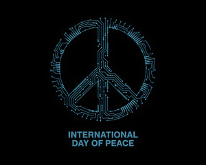 Modern digital peace symbol technology concept for global harmony and connectivity, celebrating unity