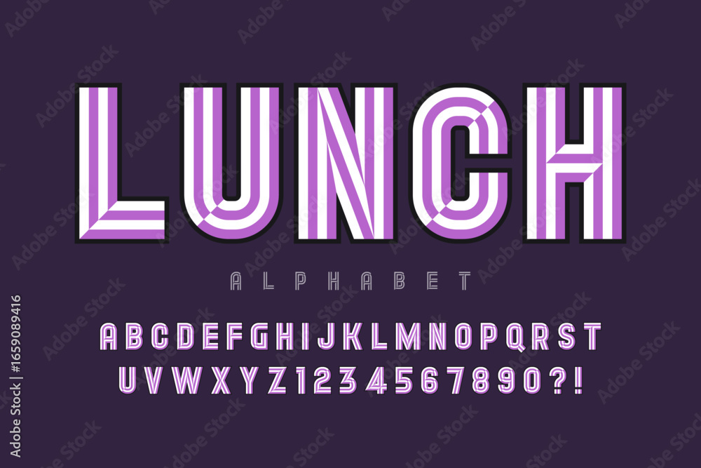 Poster original display font design, chisel alphabet style, letters and numbers.