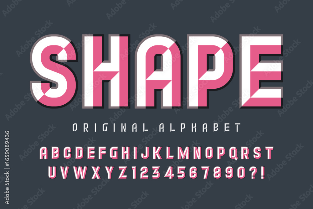 Poster original display font design, chisel alphabet style, letters and numbers.