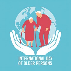 Elderly couple supported by caring hands on international day of older persons