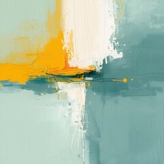 Abstract brushstrokes in teal yellow and white