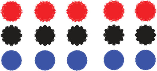 Set of circular stickers with zigzag and wavy edges. jagged geometric shapes for frames, stamps,