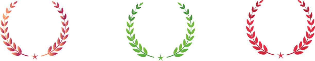Three vibrant laurel wreaths: red, green, and red, symbolizing achievement and triumph. The wreaths' delicate designs and intricate details create a sense of celebration and accomplishment.