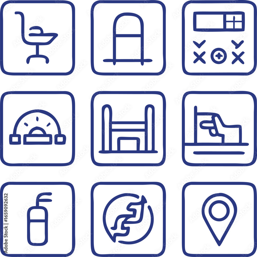 Poster a set of clean minimalist vector line icon.