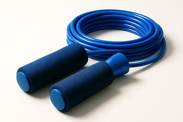 Blue skipping rope with foam handles isolated on white background