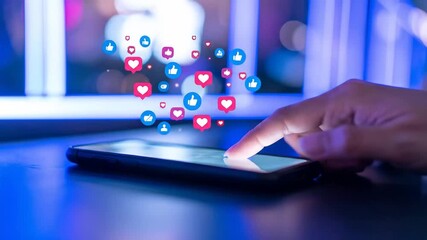 Engaging Social Media Connection and Interaction on Modern Smartphone in Glowing Ambiance - Powered by Adobe