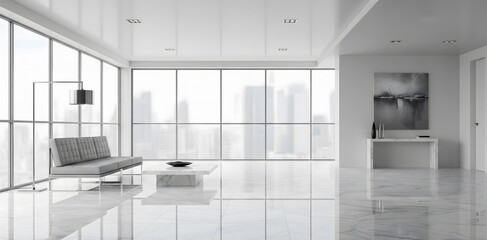Reflective White Marble Floor in a Sleek Modern Interior