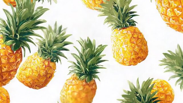 Vibrant pattern of ripe pineapples scattered on a light background, perfect for tropical-themed designs