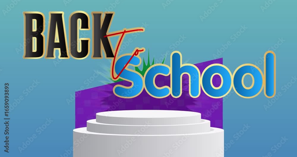 Poster mockup product display with back to school text. animation cylinder pedestal podium. stage showcase 