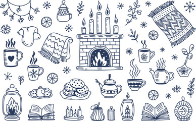 Cozy Winter Scene Elements Hand Drawn Illustration