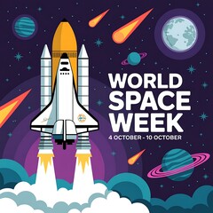 Space shuttle launching into the cosmos for world space week celebration