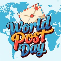 World post day celebration with envelope and global map illustration