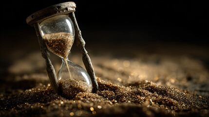 Obraz premium A broken hourglass with sand spilling out, symbolizing the unseen struggles of poverty.