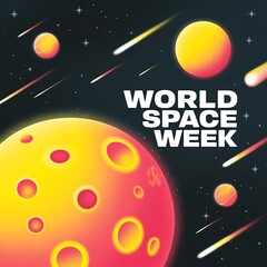 World space week celebration with planets and meteors in outer space