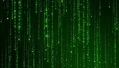 Digital Rain: Cascading Green Binary Code Stream, Matrix Style, Data Flow