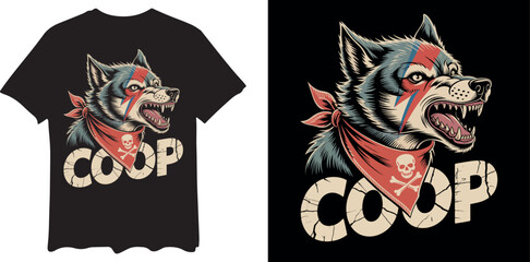 Wolf tribal tattoo and lion head mascot vector illustration in black and white tattoo design style