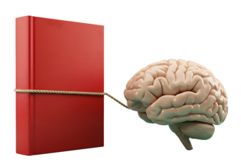 Unleash knowledge with a brain connected to a book, representing learning and mental growth concept