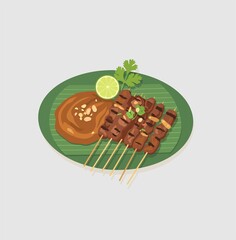 illustration of chicken satay with peanut sauce