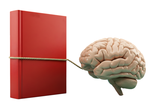 Unleash knowledge with a brain connected to a book, representing learning and mental growth concept
