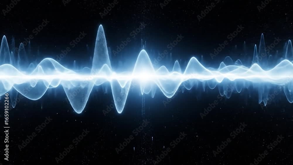 Poster oscillating blue waveform visualizer against a dark starry backdrop video