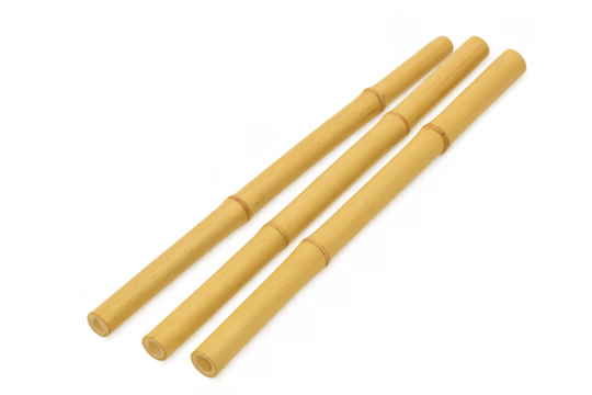 Three bamboo poles lying on transparent background