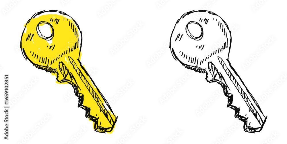Poster grunge sketch key vector for security, access, and solutions with a raw, artistic feel. great for il