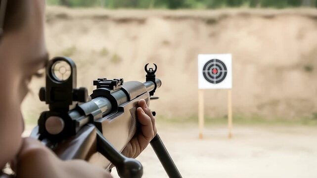 Precision shooting: Concentrated focus on target practice with a sniper rifle at range