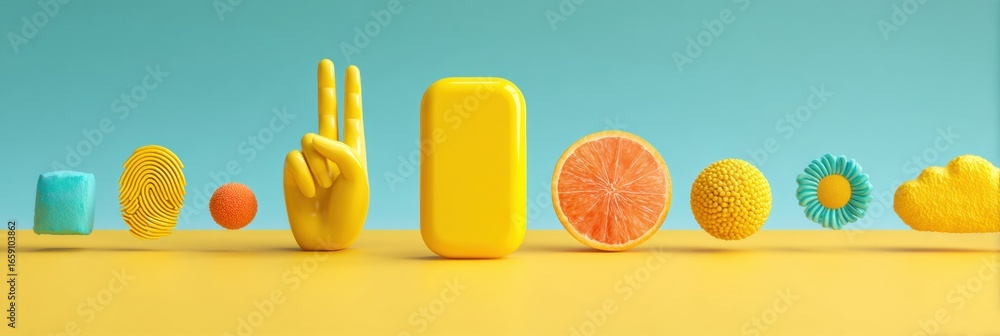 Poster modern authentic digital art with colorful abstract shapes and objects premium visual content for cr