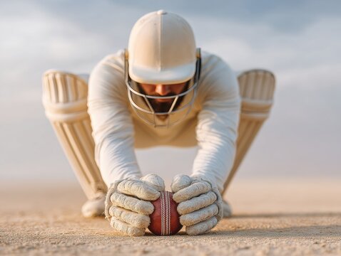 Professional Cricket Batsman Performing Precise Low Shot on Pitch Premium Authentic Sports Training Content for Confident Modern Athletes and Marketing