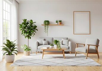 Inviting Living Room with Plants and Neutral Colors