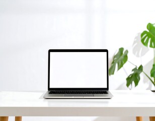 Fototapeta premium Modern laptop with blank screen ready for your creative design in a clean workspace environment