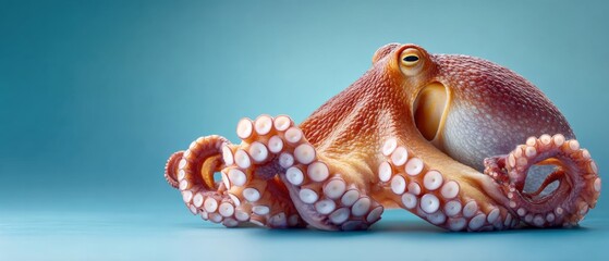 Premium High-Quality Octopus Close-Up with Curled Tentacles and Detailed Texture for Marine Biology Marketing and Educational Advertising Content