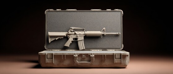 Professional Military Tactical Equipment with Machine Gun in Protective Case Authentic Premium Defense Retail Content for Security and Preparedness Campaigns