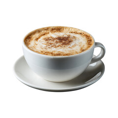 Obraz premium Delicious cappuccino coffee in a white cup and saucer isolated on transparent background