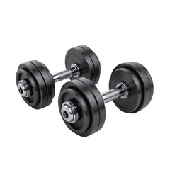 Naklejka premium Weightlifting action with dumbbells at home gym fitness equipment indoor environment close-up view for strength training