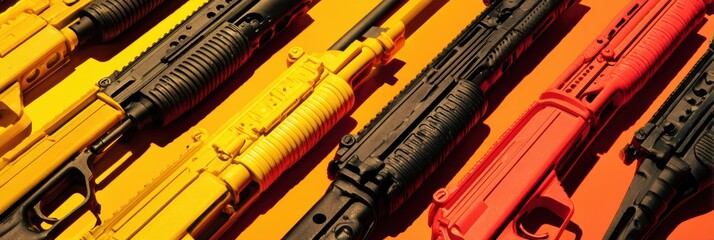 Modern premium close-up of firearm barrels arranged in a row showcasing weapon details for professional security and defense marketing campaigns