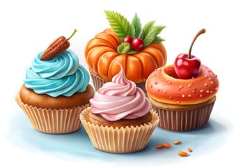 Whimsical Assortment of Festive Cupcakes Topped with Creative Decorations for Special Occasions