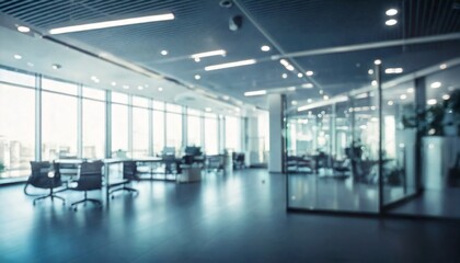 Blurred empty open space office. Abstract light bokeh at office interior background