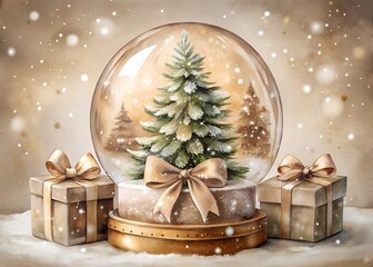 Christmas Snow Globe with Presents and a Decorated Tree for a Festive Holiday