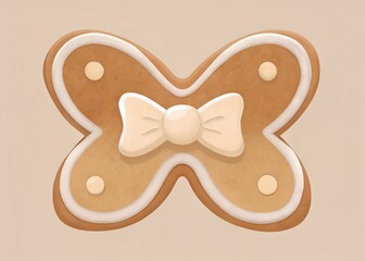 Delicate Butterfly Gingerbread Cookie with Bow Icing Decoration on a Cream Colored Background