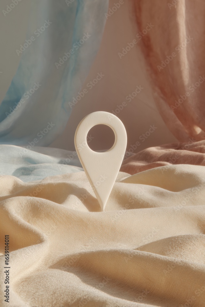 Poster modern high-quality marker pin icon on soft fabric background premium location navigation symbol for