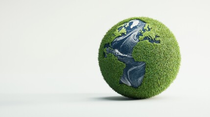 Green Grass Earth Globe Eco-Friendly Sustainability Environment Conservation Climate Change Awareness 3D Render Concept Clean Energy Nature