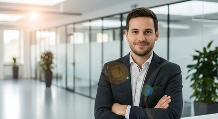 Portrait of successful senior businessman consultant looking at camera and smiling inside modern office building