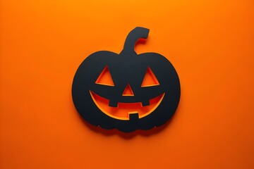 Black Jack o Lantern bumkin on orange background. Halloween invitation card. Flat lay. 3d rendering.