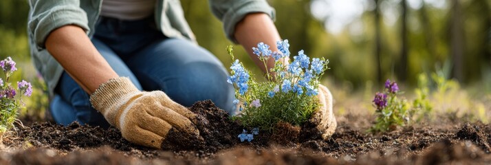 Premium Authentic Millennial Eco-Friendly Gardening Pollinator Habitat Wildflower Planting for Modern Lifestyle and Environmental Marketing Campaigns