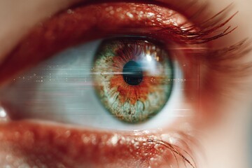 High-Quality Close-Up Human Eye with Digital Interface Overlays Modern Tech Insight for Professional AI Advertising and Visual Data Marketing Campaigns