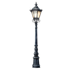 Watercolor  Elegant black street lamp post isolated on transparent background