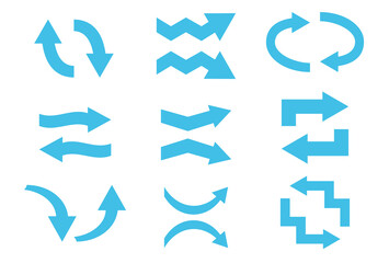色々な形と向きのブルーの矢印セット
